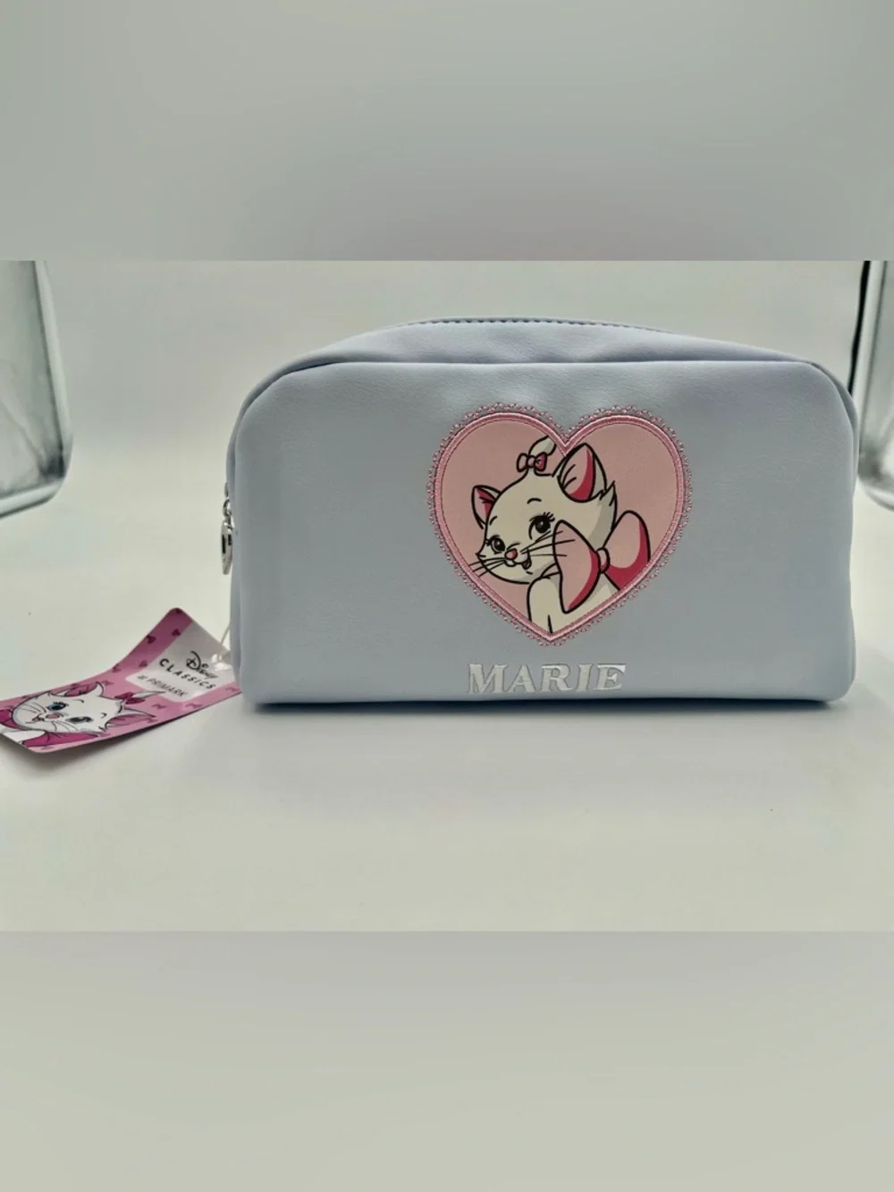 Primark Light Blue Marie Cosmetic Bag with Pink Heart Cat Design